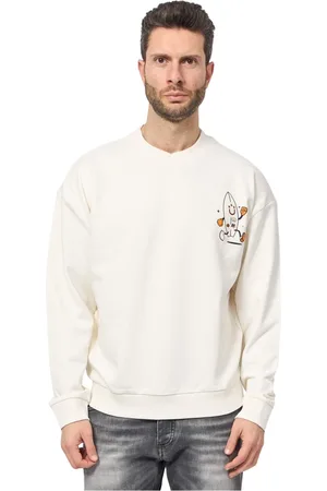 HUGO BOSS Homme, Sweatshirts et sweats à capuche, Blanc, Taille: M Pull Blanc avec Impression Surf