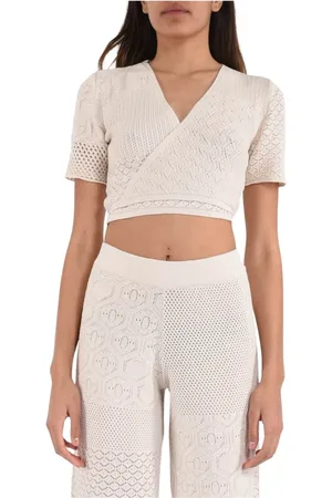 AKEP Femme, Pulls, Blanc, Taille: 38 FR Gilet crochet avec fermeture croisée devant