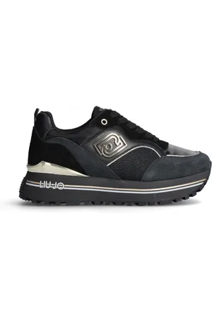 Liu Jo Femme, Chaussures, Noir, Taille: 38 EU Baskets en Cuir Noir à Semelle Haute