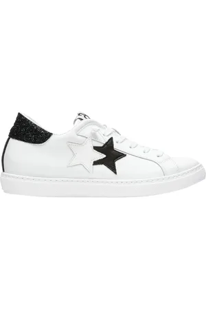 2STAR Femme, Chaussures, Blanc, Taille: 40 EU Baskets Basse en Cuir avec Détails Pailletés Blanc