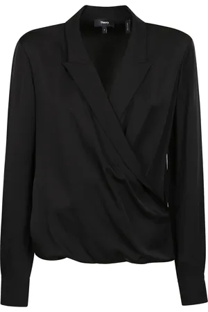 THEORY Femme, Blouses et Chemises, Noir, Taille: 40 FR Chemisier Noir à Manches Longues avec Revers en Lance