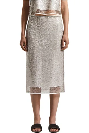 PESERICO SIGN Femme, Jupes, , Taille: 44 FR Jupe midi en filet de sequins translucides