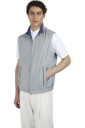 Paul & Shark Homme, Vestes, Gris, Taille: 2XL Gilet de luxe réversible en platine