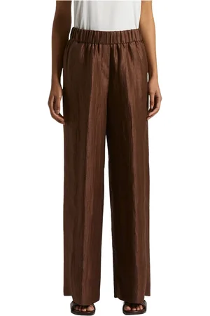 PESERICO SIGN Femme, Pantalons, Brun, Taille: 46 FR Pantalon en gabardine de lin technique froissé
