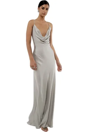 ACTUALEE Femme, Robes, Gris, Taille: 36 FR Robe Longue Argent avec Bretelles Fines