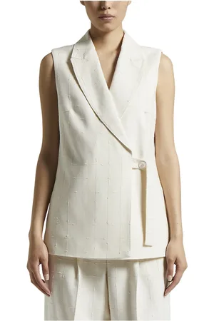 PESERICO SIGN Femme, Vestes, Blanc, Taille: 38 FR Gilet croisé en tissu stuoia avec motif bouclé