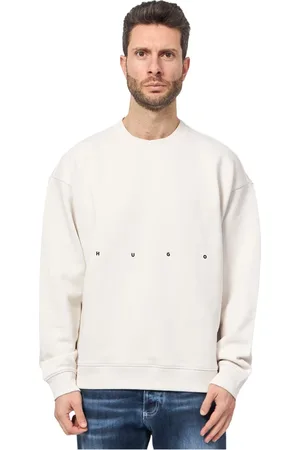 HUGO BOSS Homme, Sweatshirts et sweats à capuche, Blanc, Taille: L Pull Blanc avec Impression au Dos