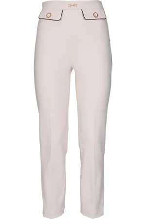 Elisabetta Franchi Femme, Pantalons, , Taille: 40 FR Pantalon Ivoire Crêpe Logo Frontal