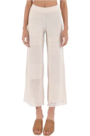 AKEP Femme, Pantalons, Blanc, Taille: 38 FR Pantalon palazzo en crochet tricoté