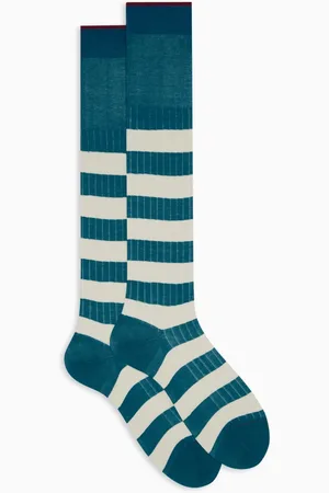 Gallo Homme, Sous-vêtements, Multicolore, Taille: S Chaussettes longues en coton côtelé bleu clair à rayures bicolores pour hommes