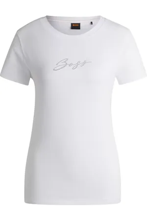 HUGO BOSS Femme, Tops, Blanc, Taille: 38 FR T-shirt en cristal avec détails en zircone