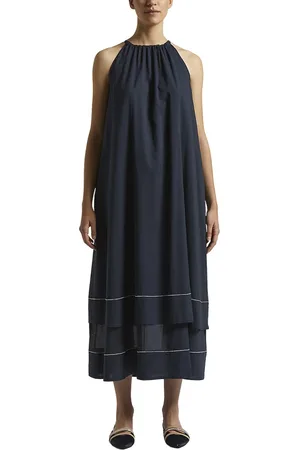 PESERICO SIGN Femme, Robes, Bleu, Taille: 38 FR Robe longue en voile de coton pur