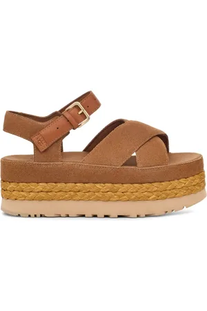 UGG Femme, Chaussures, Brun, Taille: 38 EU Sandales Plates Marron avec Bride de Cheville
