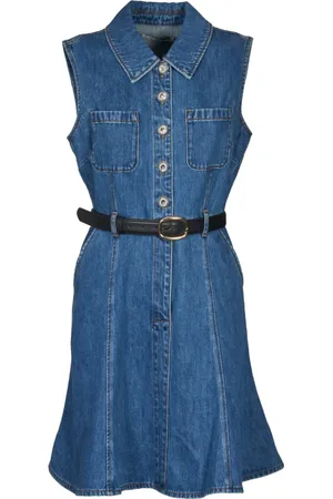 Self-Portrait Femme, Robes, Bleu, Taille: 36 FR Robe en Denim sans Manches avec Perles