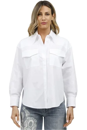 Dondup Femme, Blouses et Chemises, Blanc, Taille: 36 FR Overshirt en popeline brodée tribale
