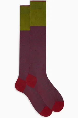 Gallo Homme, Sous-vêtements, Multicolore, Taille: M Chaussettes longues en coton rouge pour hommes avec motif tissé géométrique