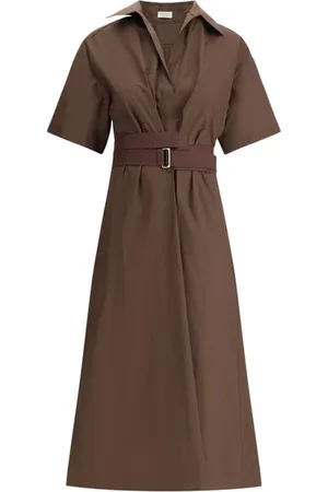 Brunello Cucinelli Femme, Robes, Brun, Taille: 42 FR Robe Chemise Midi en Coton
