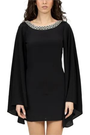 AMEN Femme, Robes, Noir, Taille: 36 FR Robe Courte Noire à Manches Longues