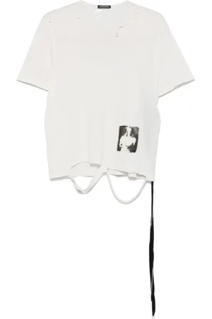 ANN DEMEULEMEESTER Femme, Tops, Blanc, Taille: 40 FR Ecru Crew Neck Short Sleeves T-shirt