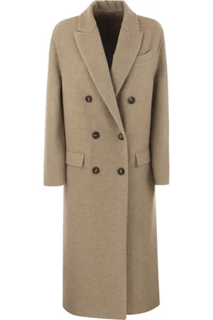 Brunello Cucinelli Femme, Manteaux, Brun, Taille: 36 FR Manteau Croisé en Cachemire avec Revers