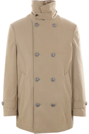 Brunello Cucinelli Homme, Manteaux, Brun, Taille: L Manteau Gabardine de Coton Marron Clair