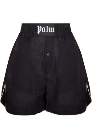 Palm Angels Femme, Shorts, Noir, Taille: 40 FR Shorts en Lin Noir avec Patch Logo