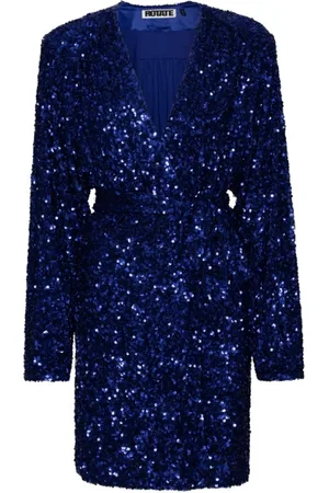 ROTATE Femme, Robes, Bleu, Taille: 36 FR Robe Cache-cœur à Paillettes Bleu Iris