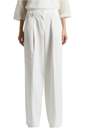 PESERICO SIGN Femme, Pantalons, Blanc, Taille: 44 FR Pantalon en gabardine de coton stretch teint en pièce