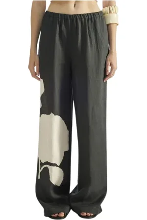 LIVIANA CONTI Femme, Pantalons, Noir, Taille: 42 FR Pantalon large en lin imprimé floral