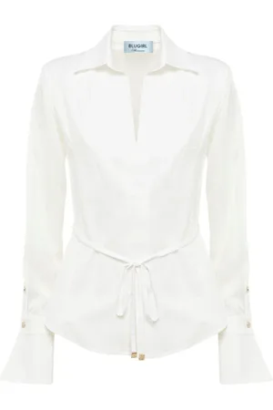 Blugirl Femme, Blouses et Chemises, Blanc, Taille: 36 FR Leggings Mode en Mélange Coton Élastique