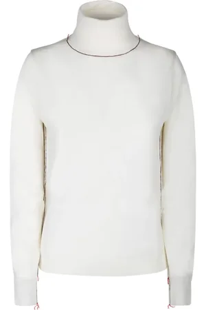 Maison Margiela Femme, Pulls, Blanc, Taille: 40 FR Pull en Laine Blanc avec Bordure Contrastante