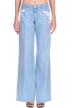 ERMANNO SCERVINO Femme, Jeans, Bleu, Taille: 42 FR Celeste Denim Dentelle Jeans Jambe Large