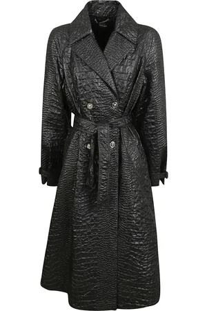 VERSACE Femme, Manteaux, Noir, Taille: 36 FR Trench Coat Noir avec Tissu Responsable