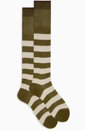 Gallo Homme, Sous-vêtements, Multicolore, Taille: S Chaussettes longues en coton vert à côtes pour hommes avec motif à rayures bicolores