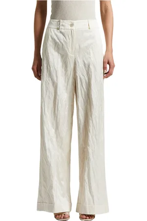 PESERICO SIGN Femme, Pantalons, Blanc, Taille: 38 FR Pantalon palazzo en satin froissé
