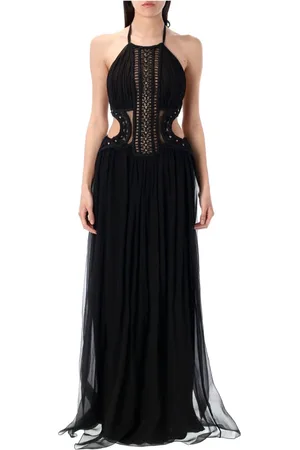 Alberta Ferretti Femme, Robes, Noir, Taille: 36 FR Robe Noire en Tulle Brodé avec Col Halter