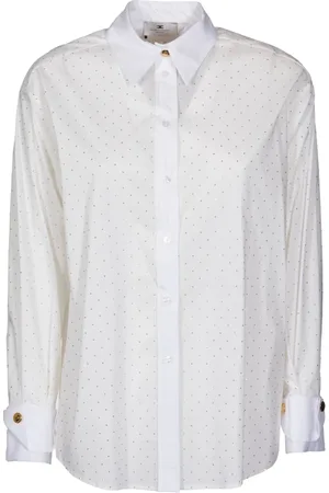 Elisabetta Franchi Femme, Blouses et Chemises, Blanc, Taille: 40 FR Chemise Blanche avec Strass en Métal