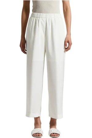 PESERICO SIGN Femme, Pantalons, Blanc, Taille: 38 FR Pantalon palazzo en crêpe de chine