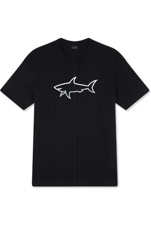 Paul & Shark Homme, Tops, Noir, Taille: M T-shirt en jersey de coton avec impression de requin réfléchissante