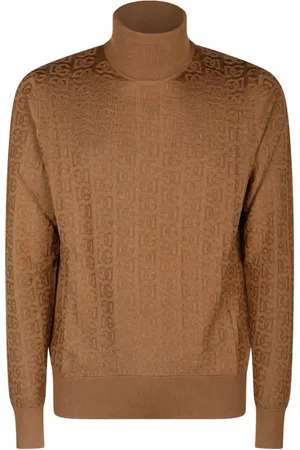 Dolce & Gabbana Homme, Pulls, Brun, Taille: M Pull en soie marron chameau tricoté