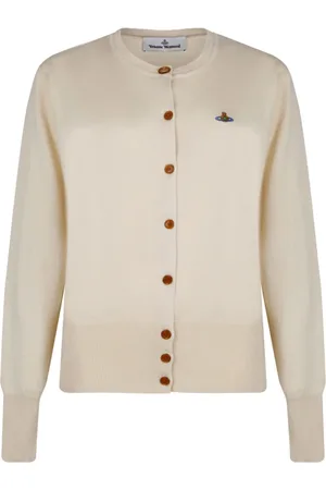Vivienne Westwood Femme, Pulls, , Taille: 44 FR Cardigan Blanc en Tricot Côtelé