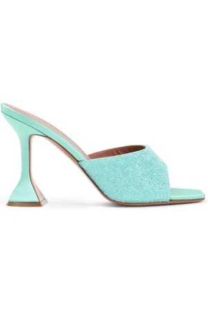 Amina Muaddi Femme, Chaussures, Vert, Taille: 36 EU Sandales en Satin Vert Cristal Style Élégant