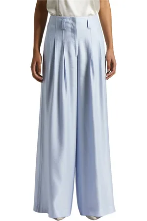 PESERICO SIGN Femme, Pantalons, Bleu, Taille: 44 FR Pantalon en toile de lin pur légère et fraîche
