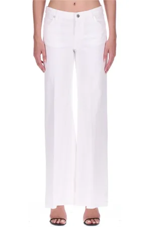 ERMANNO SCERVINO Femme, Pantalons, Blanc, Taille: 40 FR Jean Blanc Denim Cinq Poches Jambe Large