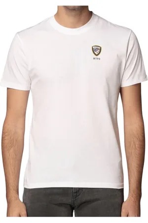 Blauer Homme, Tops, Blanc, Taille: S T-shirt blanc avec logo Nypd à manches courtes