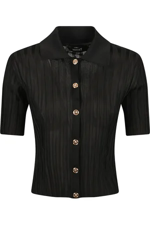 VERSACE Femme, Pulls, Noir, Taille: 38 FR Pull Noir Côtes Fines
