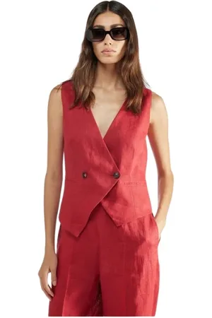 LIVIANA CONTI Femme, Vestes, Rouge, Taille: 38 FR Gilet Rouge en Lin Double-Breasted
