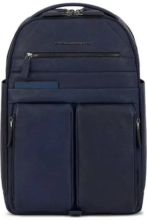 Piquadro Homme, Sacs, Bleu, Taille: ONE Size Sac à Dos en Cuir Bleu pour Ordinateur Portable avec Plusieurs Compartiments