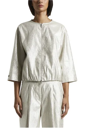 PESERICO SIGN Femme, Vestes, Gris, Taille: 38 FR Veste en lin de coton à effet métallique