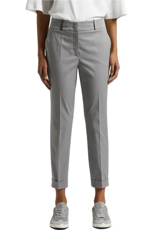 PESERICO SIGN Femme, Pantalons, Gris, Taille: 36 FR Pantalon slim en gabardine de coton peigné